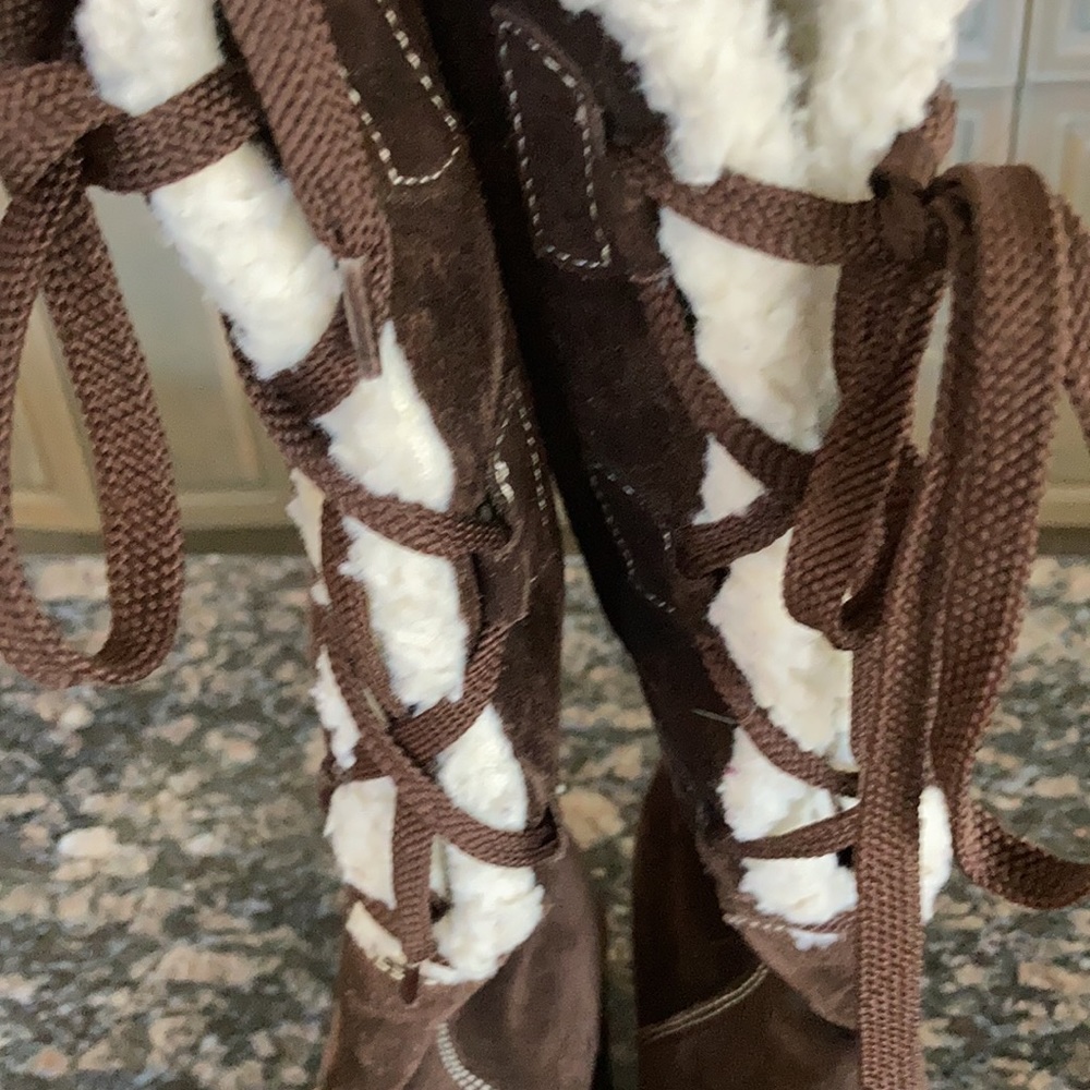 MICHAEL KORS WOMEN SHEARLING LACE UP WEDGE BOOTS SIZE 5.5 - Picture 9 of 10